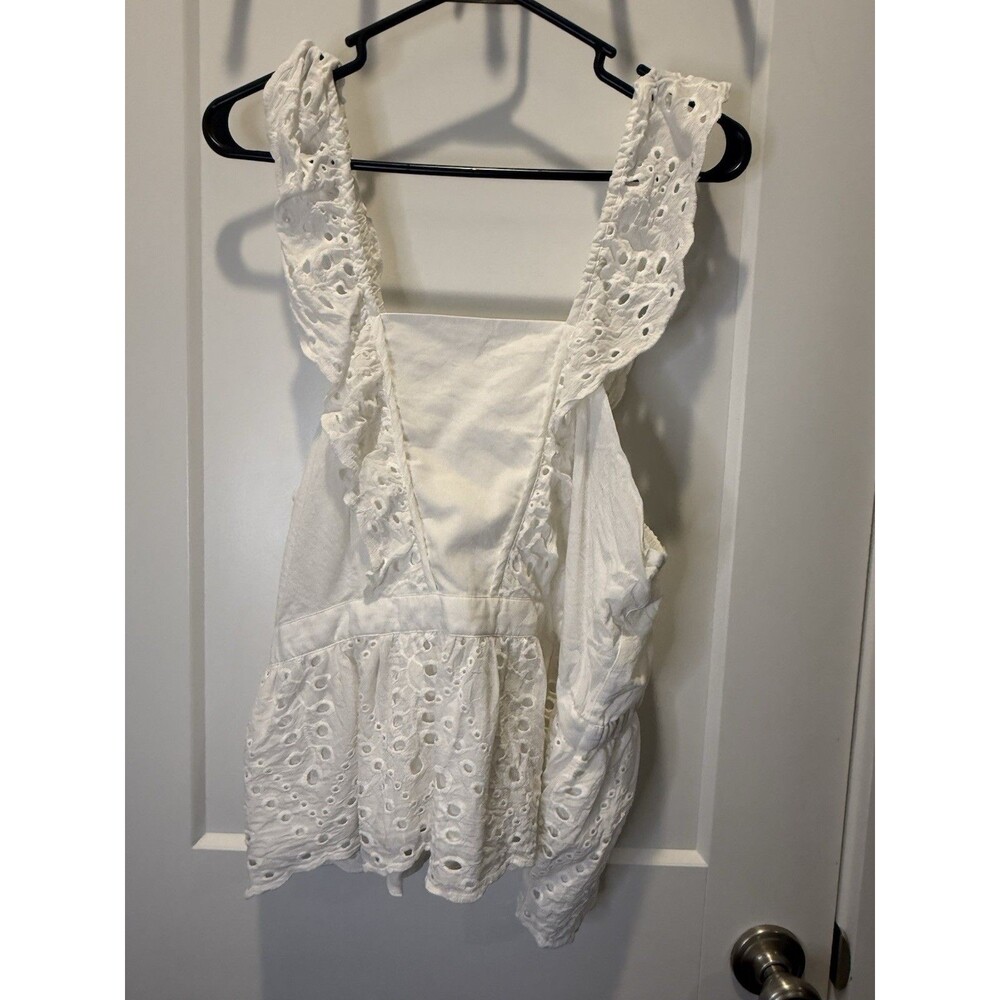 Women’s Banana Republic White Eyelet Ruffle Straps Peplum Top Cotton Blouse L